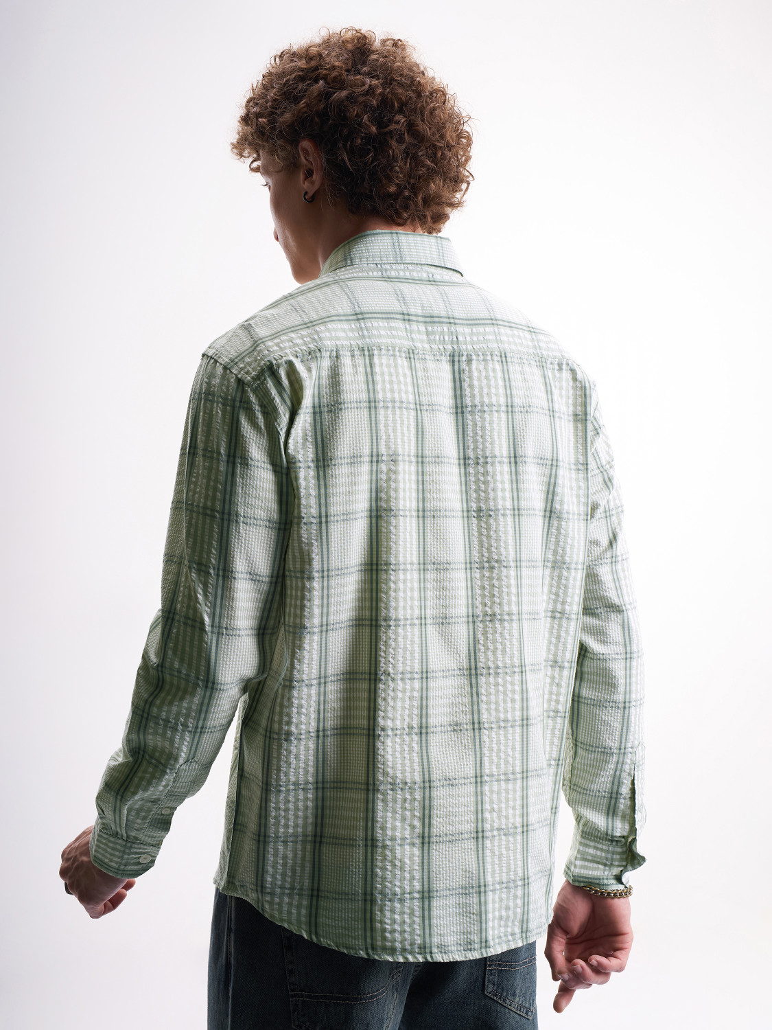 Image of HIGHLANDER Men Checkered Casual Green Shirt