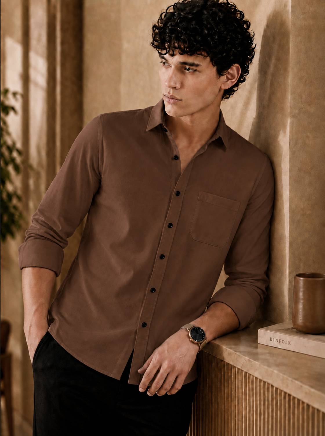 mozero Men Solid Casual Black, Brown Shirt - Image 4