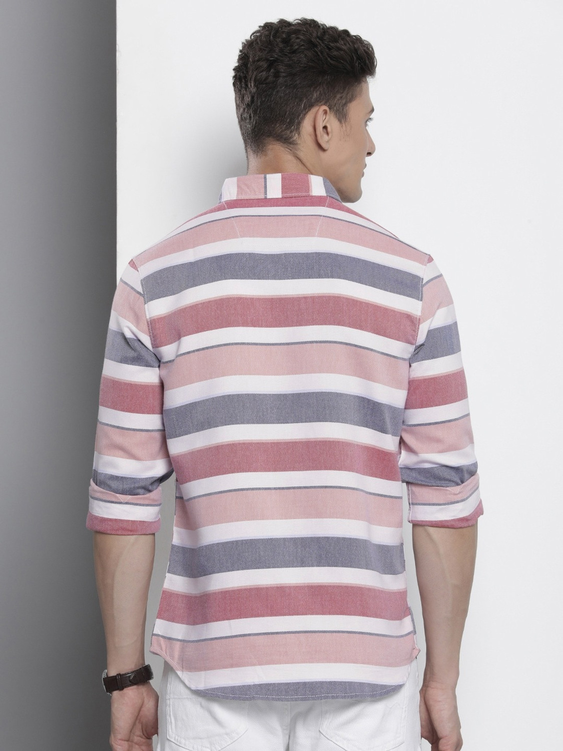 Image of The Indian Garage Co. Men Striped Casual Pink Shirt