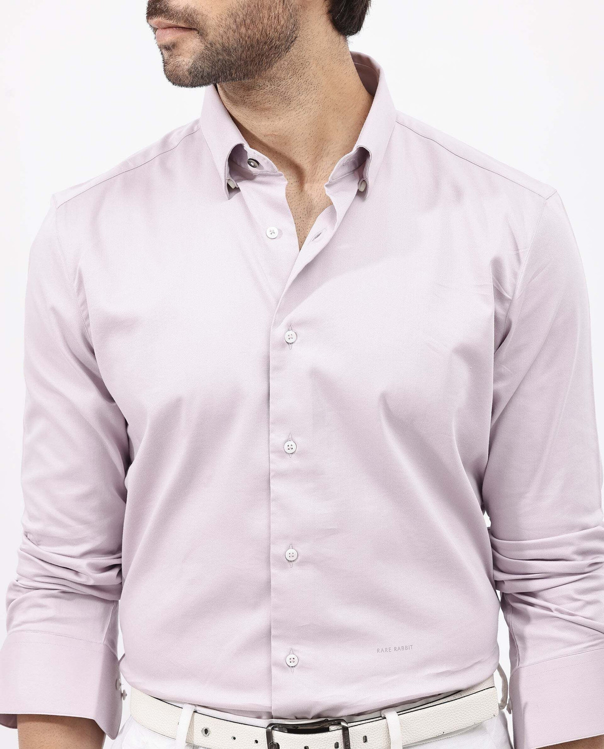 Image of RARE RABBIT Men Solid Casual Purple Shirt