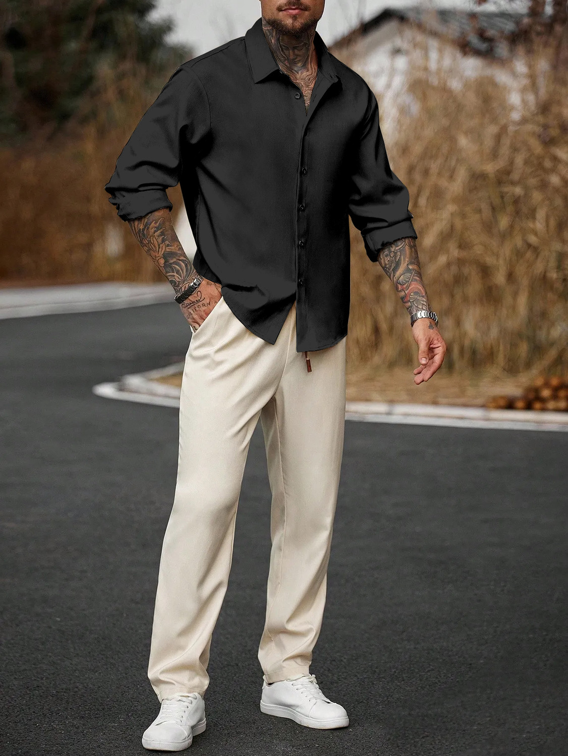 Image of DarkSquare Men Solid Casual Black Shirt