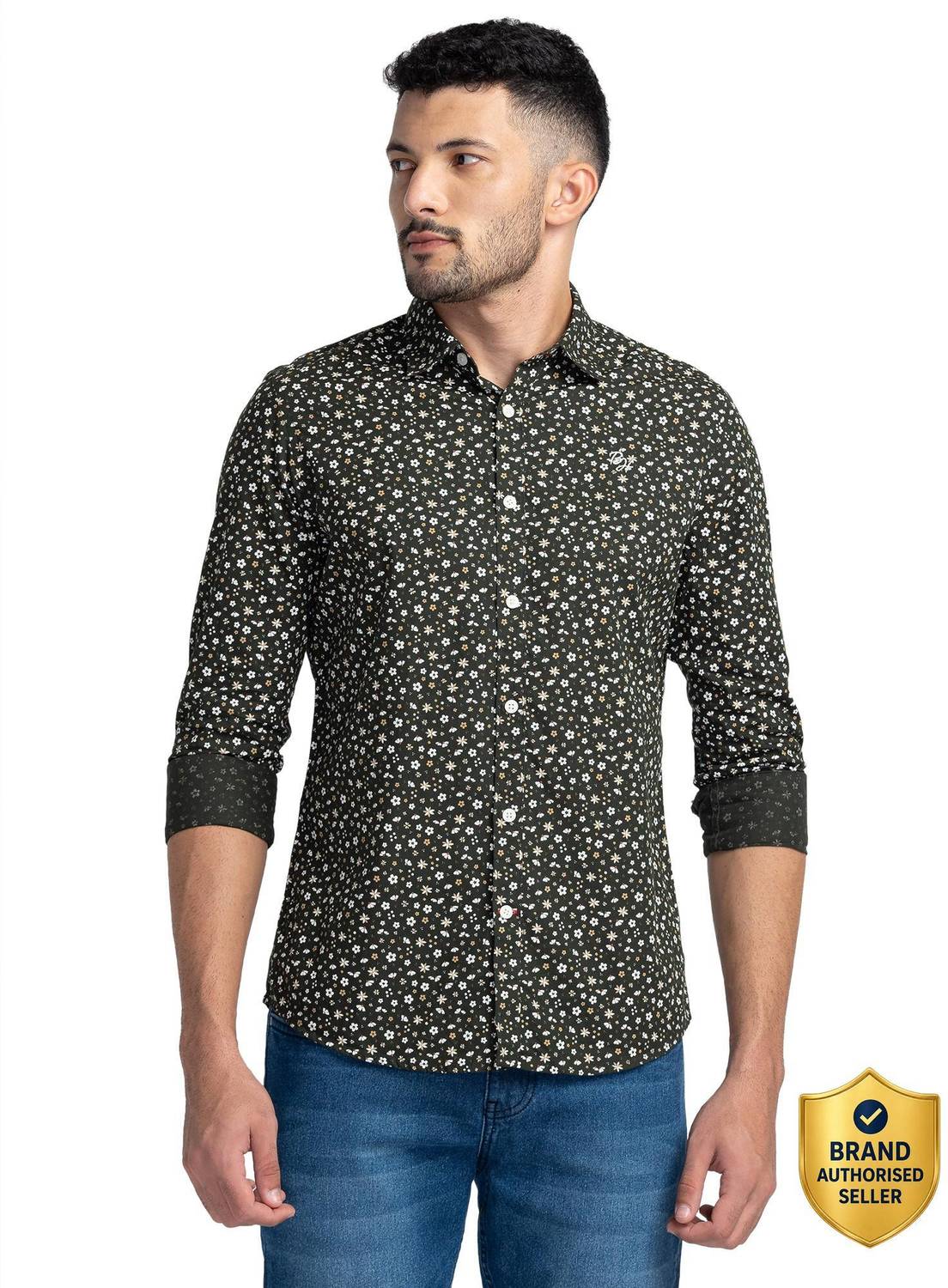 BEING HUMAN Men Printed Casual Green, White Shirt