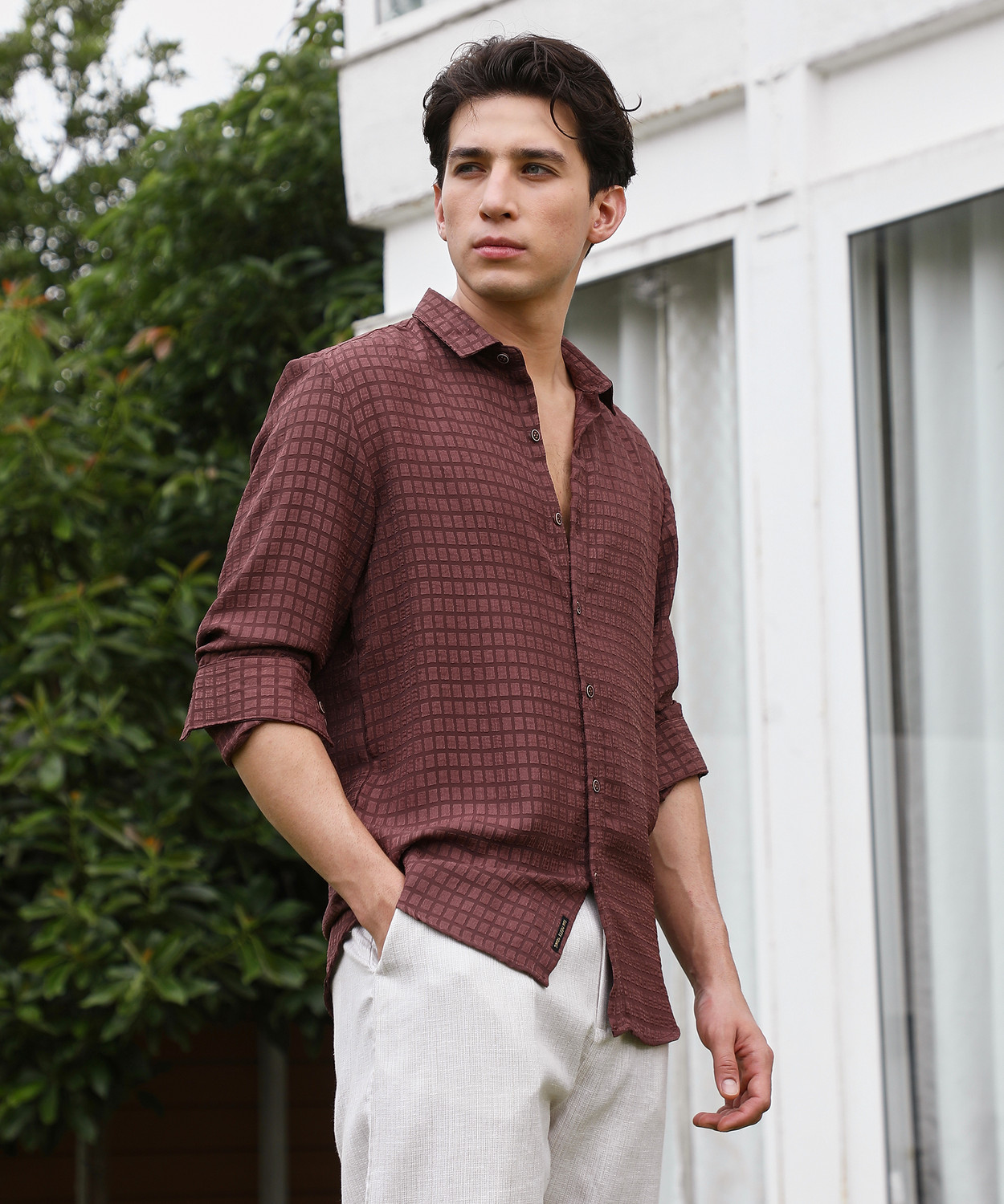 Image of CAMPUS SUTRA Men Checkered Casual Maroon Shirt