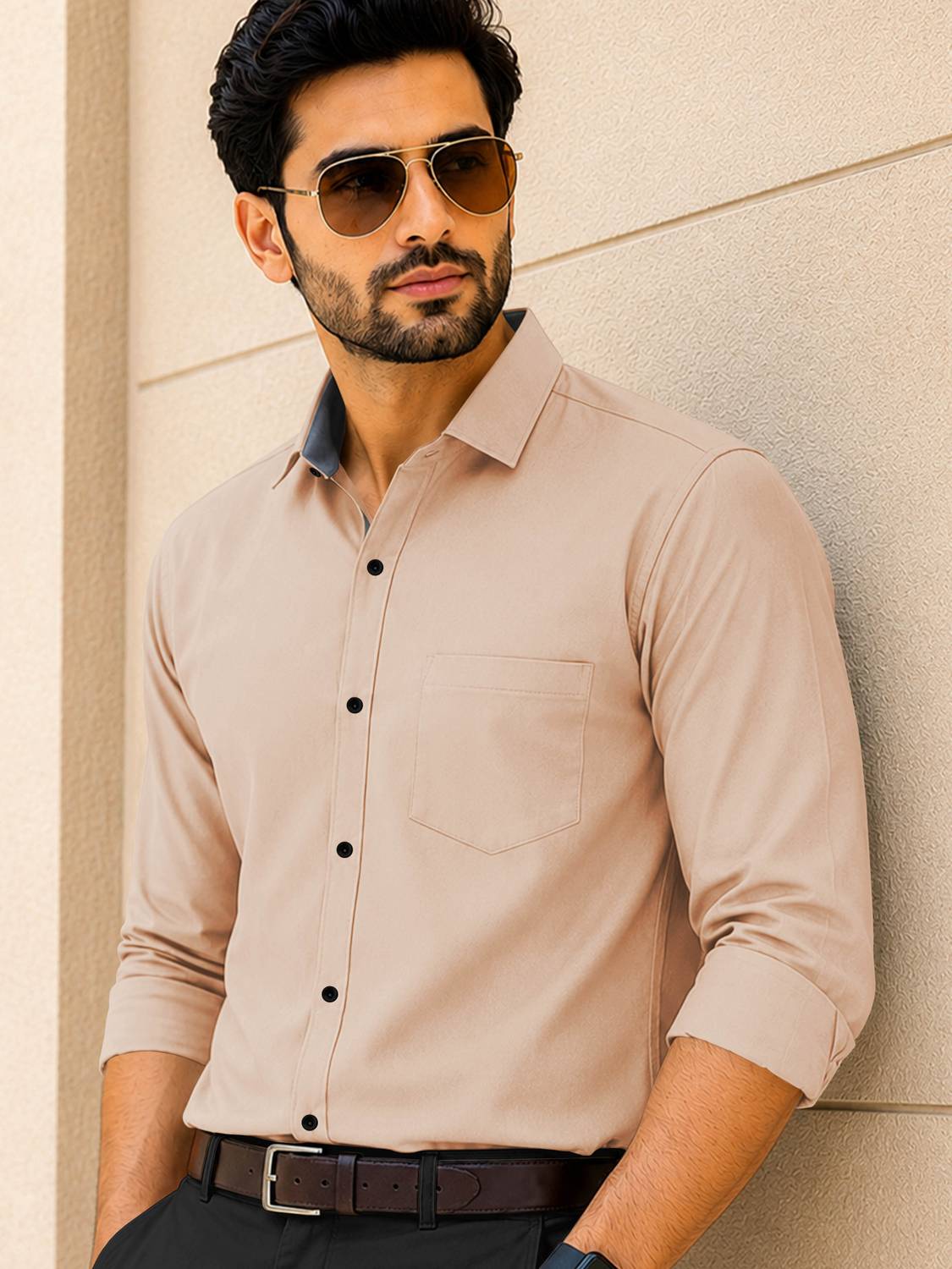 VeBNoR Men Beige Casual Shirt - Image 1