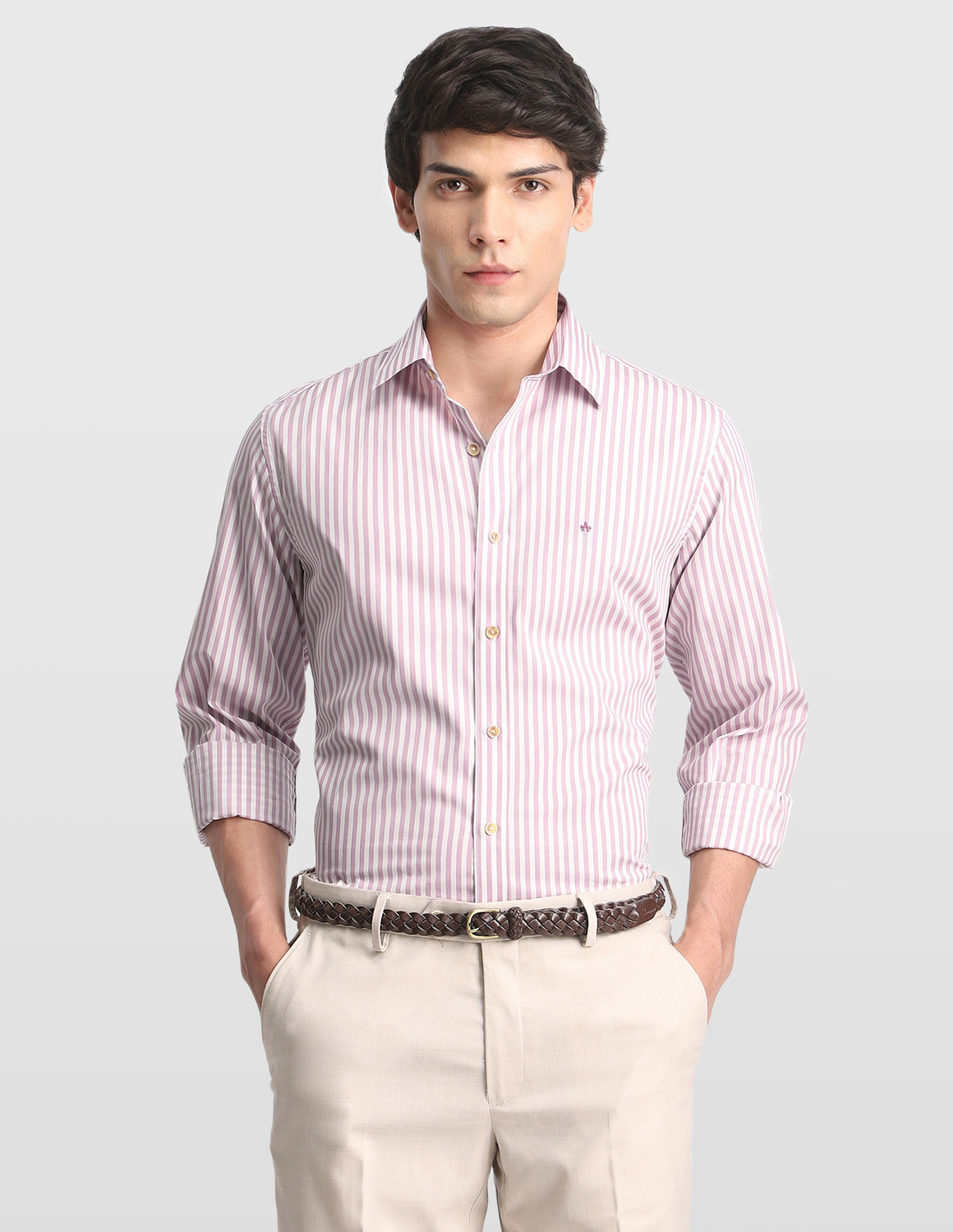 Image of Arrow Sport Men Striped Casual Pink Shirt