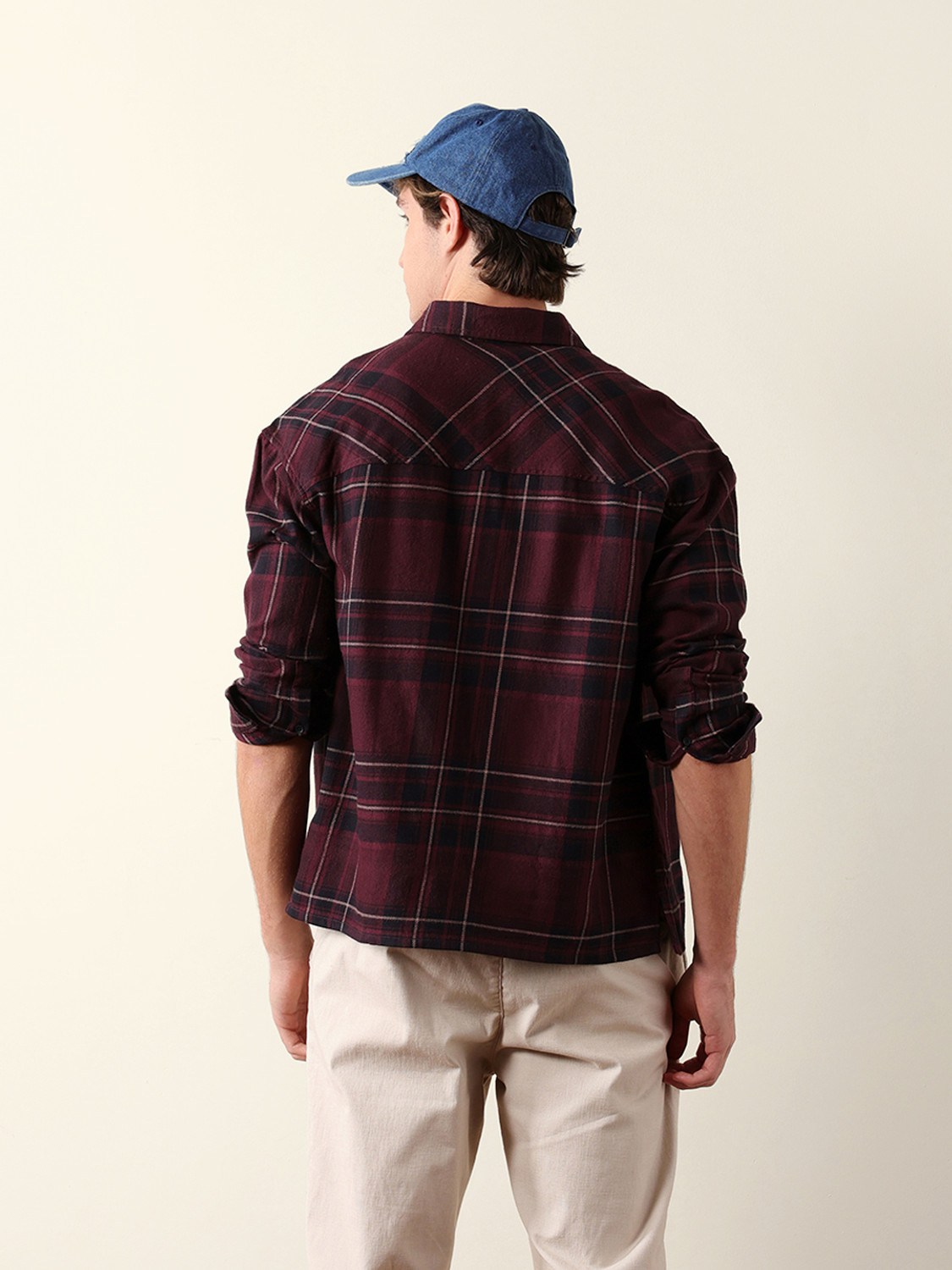 Image of THE BEAR HOUSE Men Checkered Casual Maroon Shirt