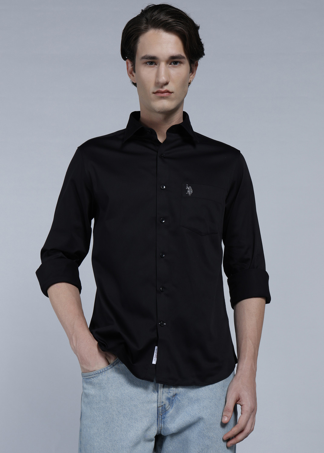 Image of U.S. POLO ASSN. Men Solid Casual Black Shirt