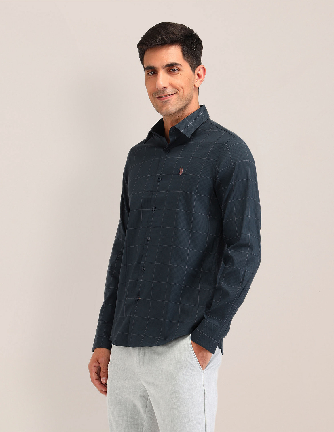 Image of U.S. POLO ASSN. Men Checkered Casual Blue Shirt