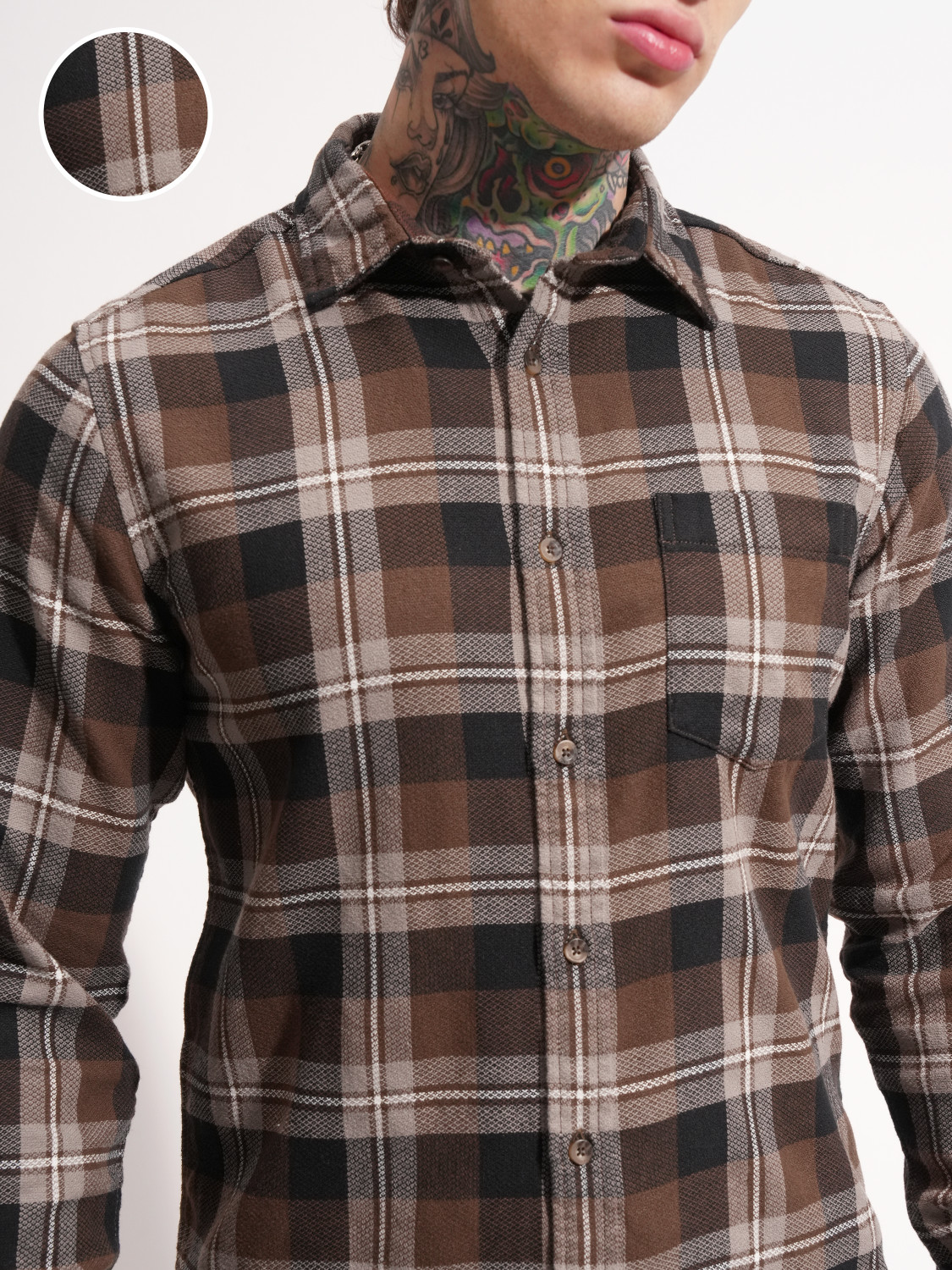 Image of HIGHLANDER Men Checkered Casual Brown Shirt