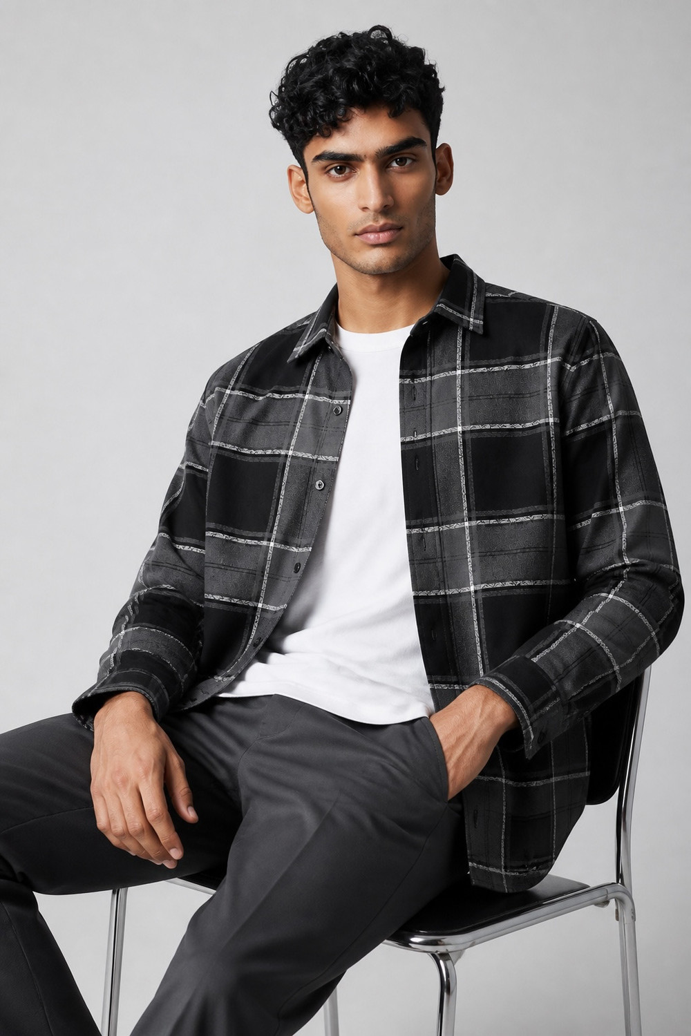 Image of METRONAUT Men Slim Fit Checkered Spread Collar Casual Shirt