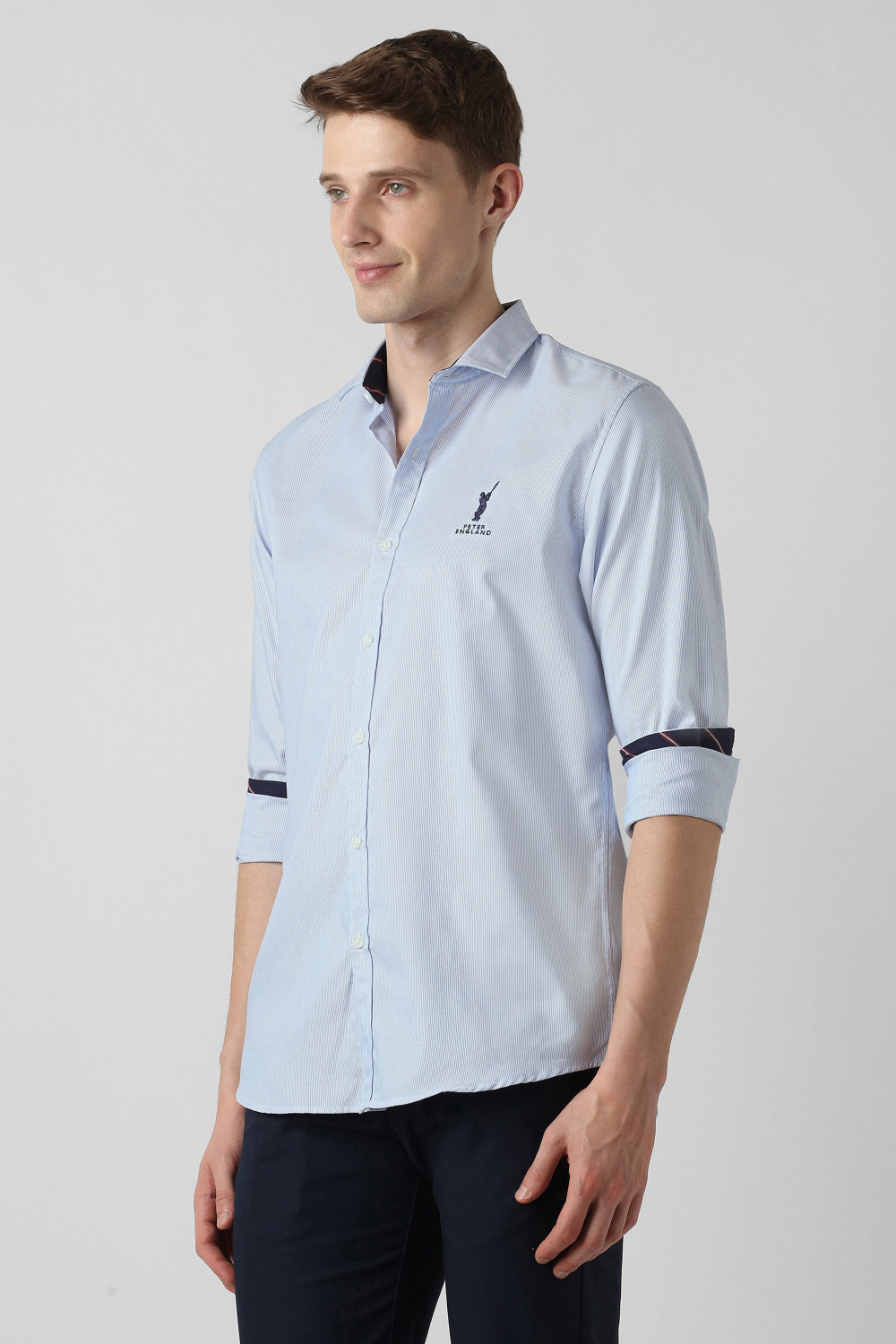 Image of PETER ENGLAND Men Solid Casual Blue Shirt