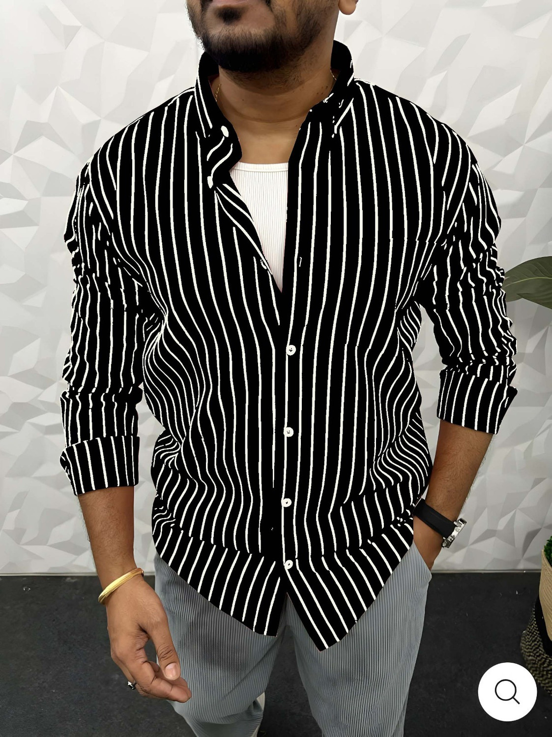 Image of LUXURYCROWN Men Printed Casual Black Shirt