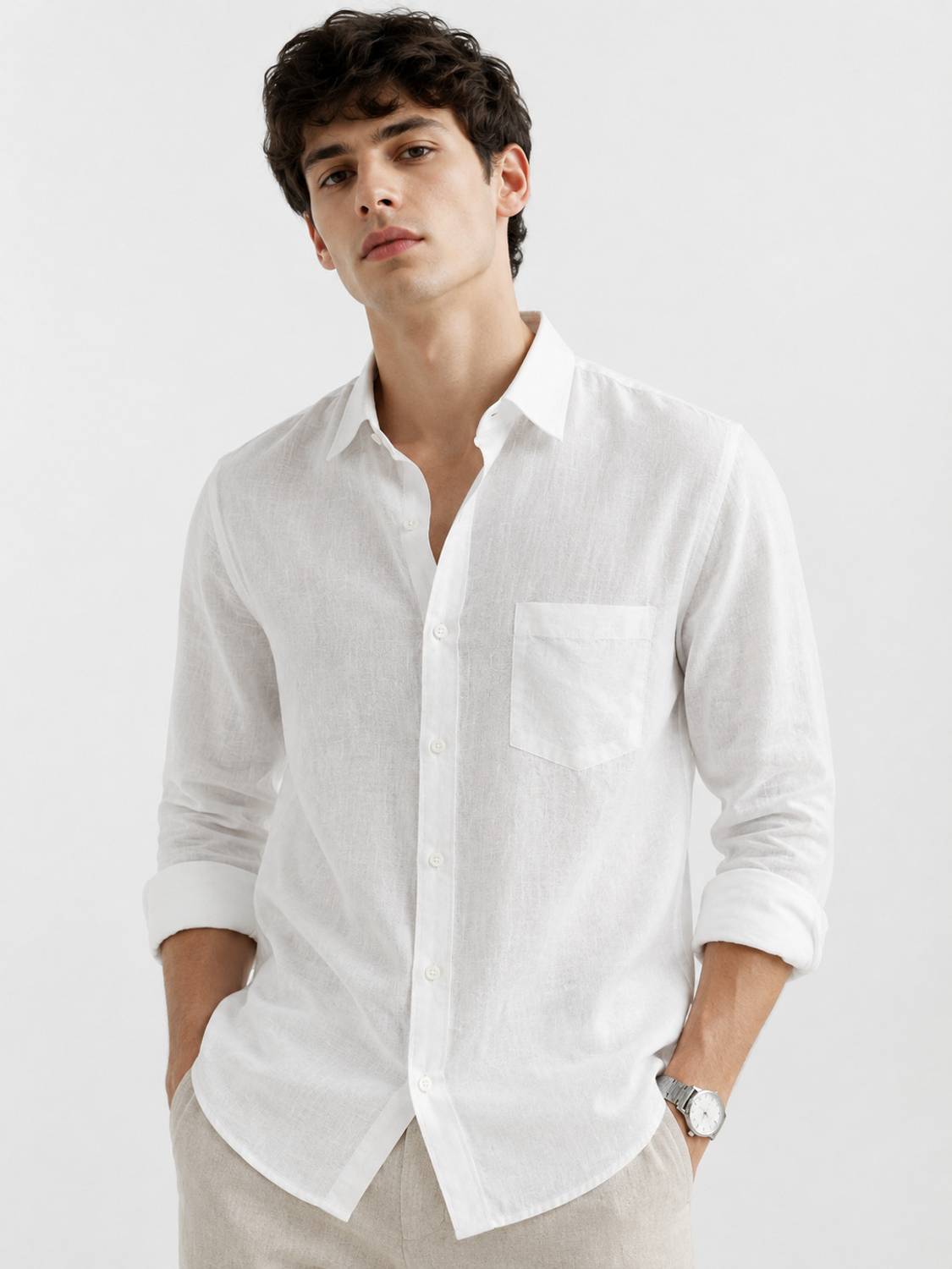 THE EPOPEE Men Solid Casual White Shirt