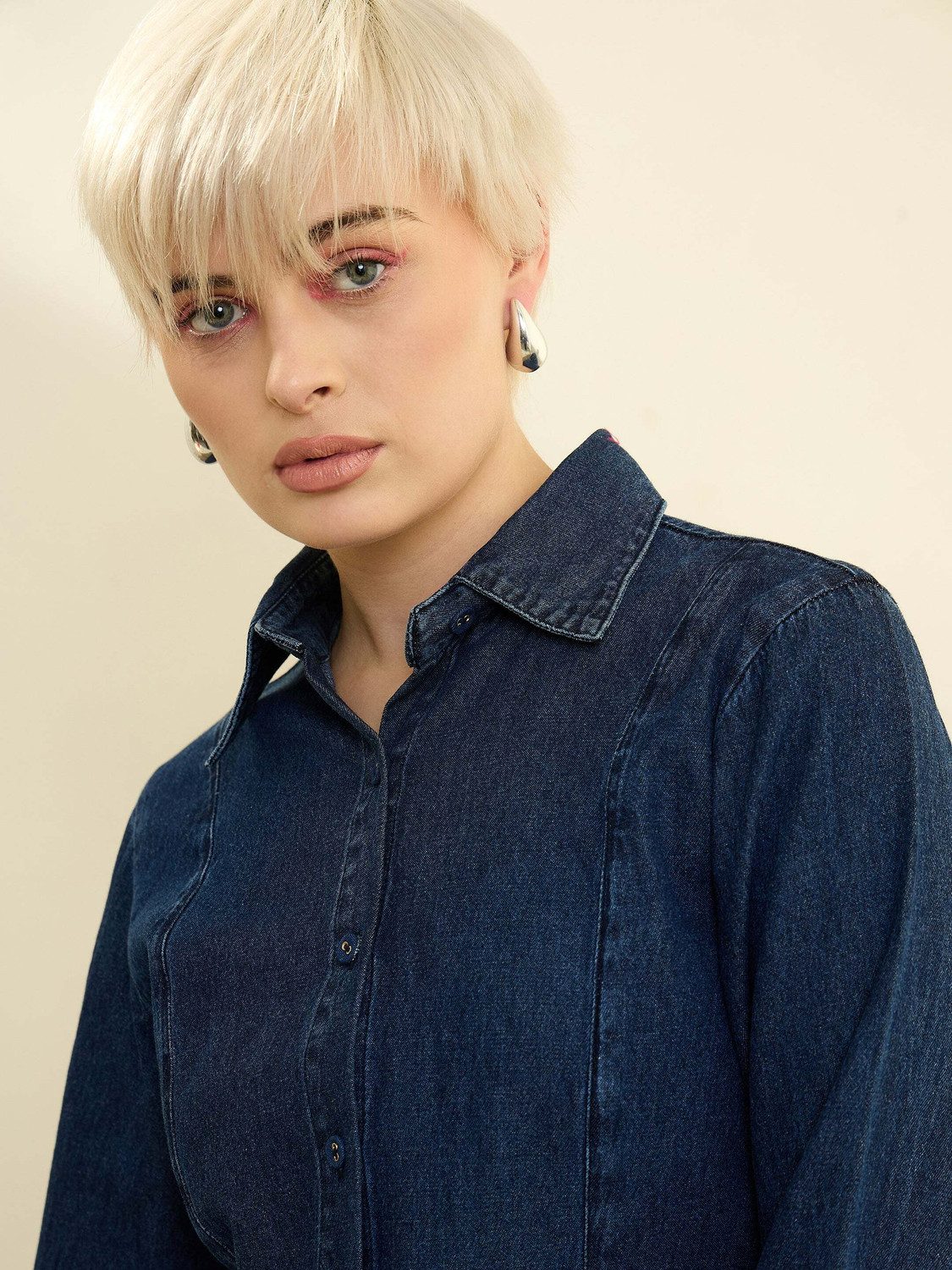 Image of SASSAFRAS Women Solid Casual Dark Blue Shirt