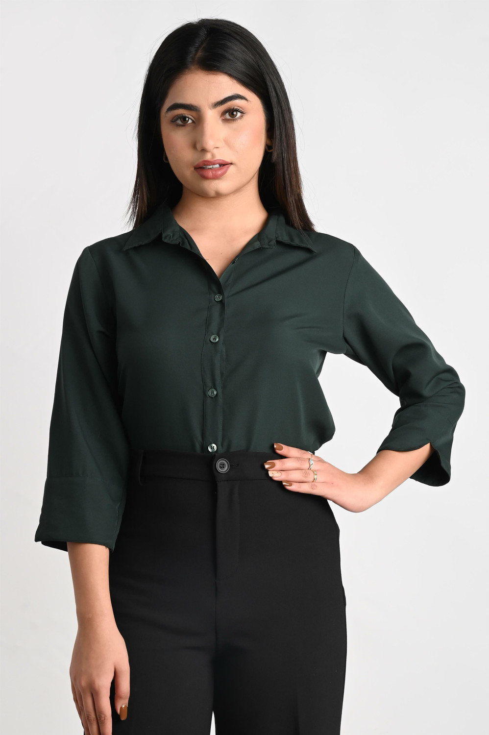 Image of MAGHMA Women Solid Casual Green Shirt