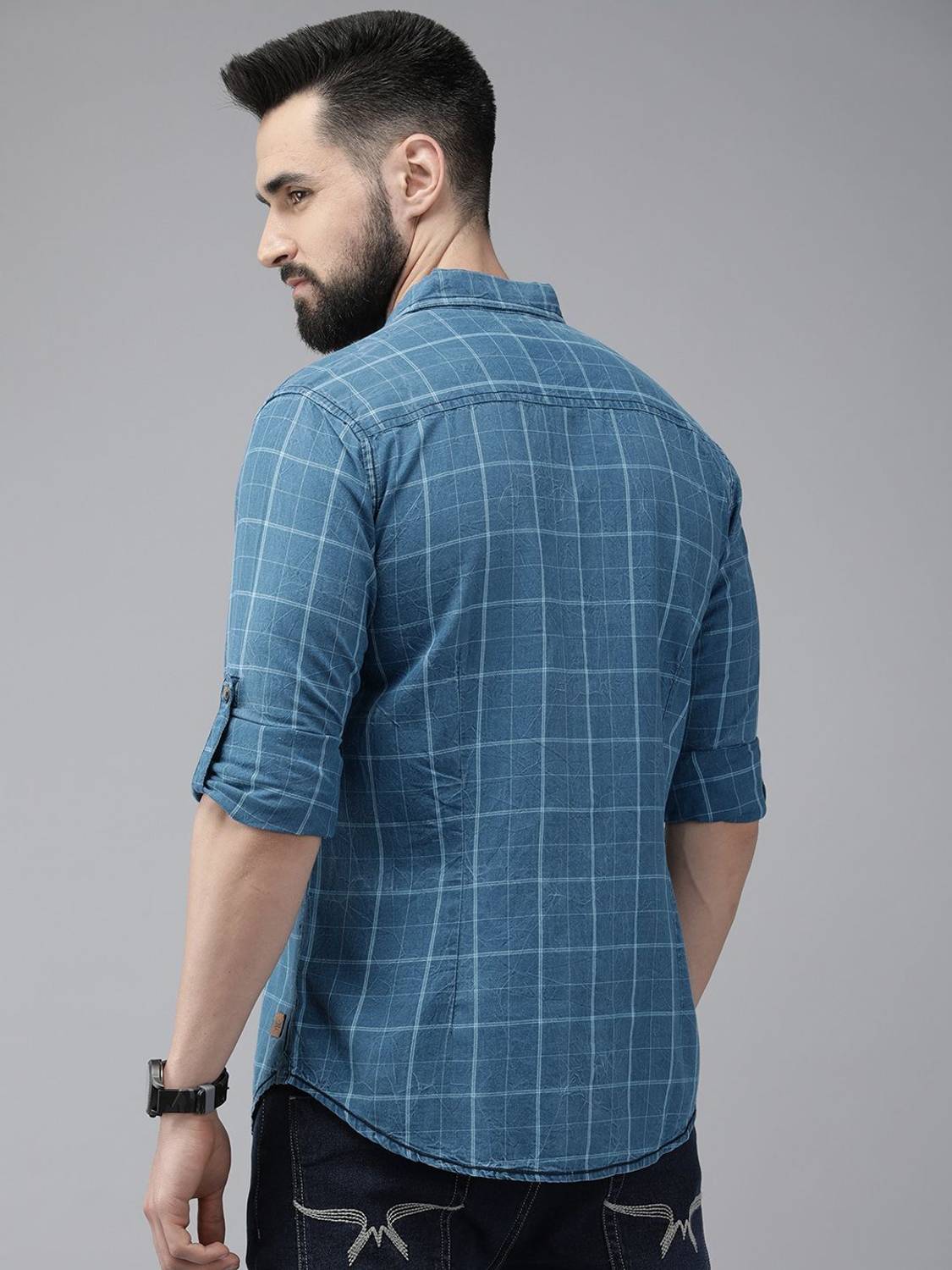Roadster Men Checkered Casual Blue Shirt - Image 4