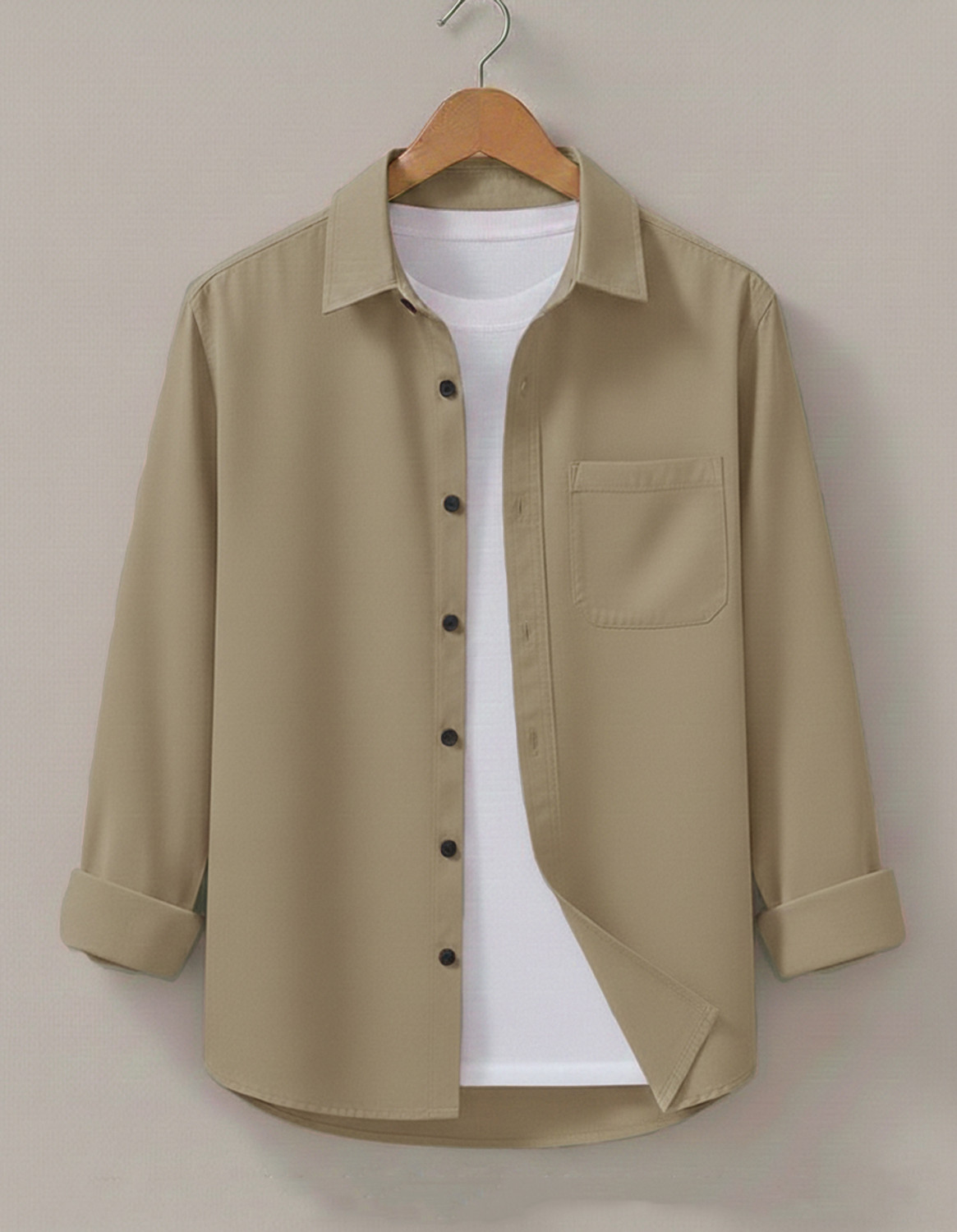 Image of ViRAST FASHION Men Solid Casual Beige Shirt