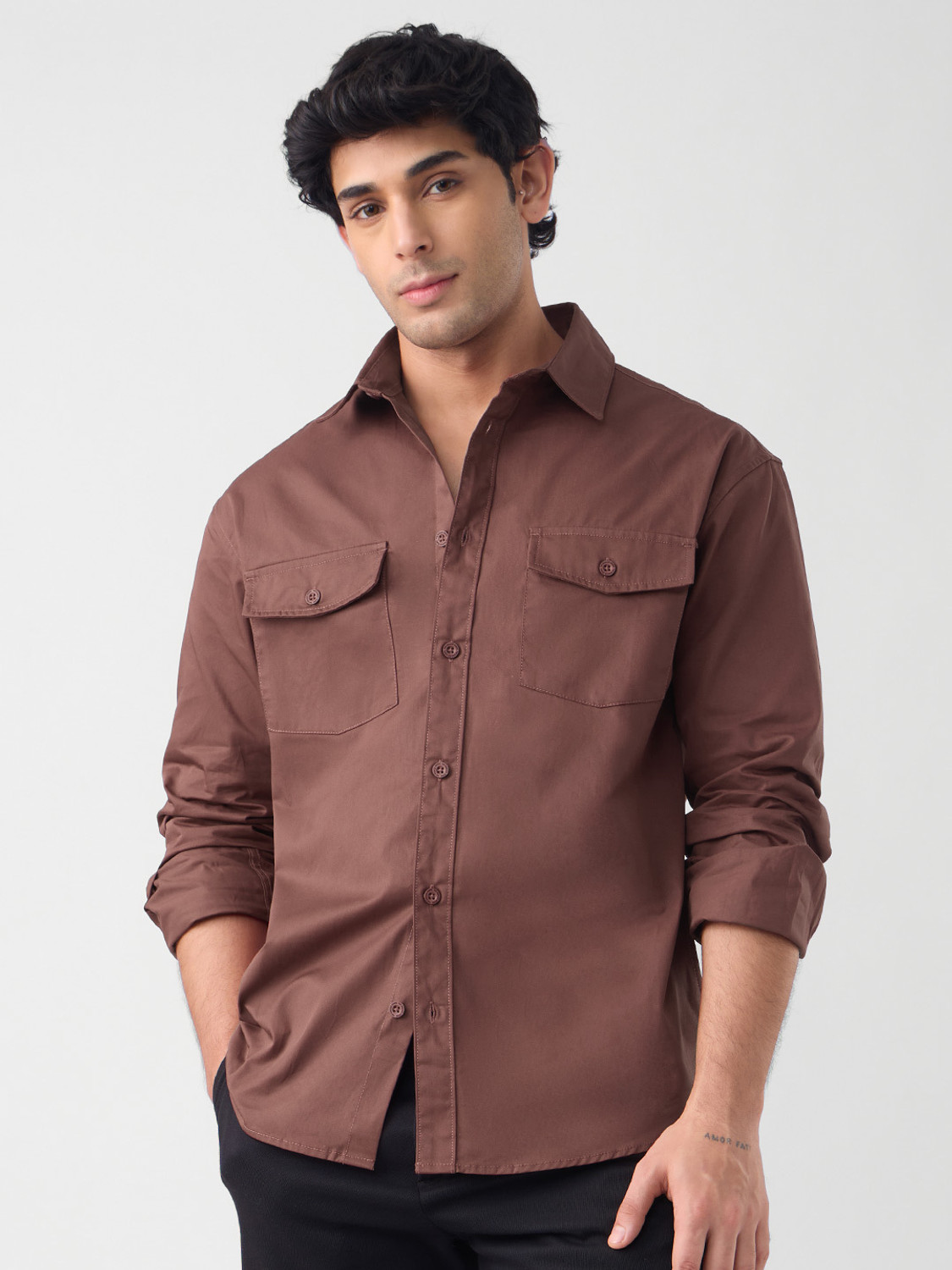 The Souled Store Men Solid Casual Brown Shirt
