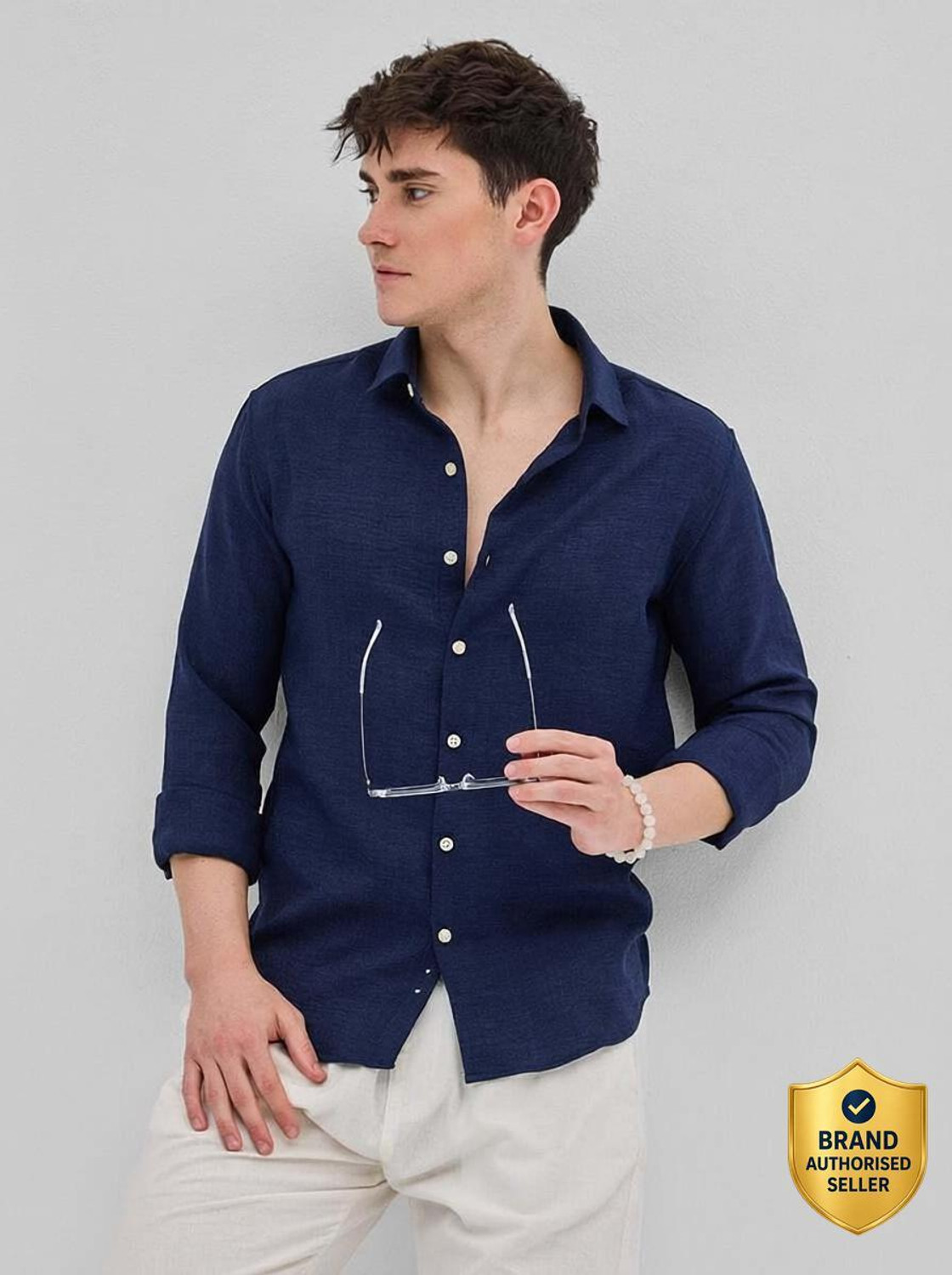 Image of Snitch Men Slim Fit Solid Spread Collar Casual Shirt