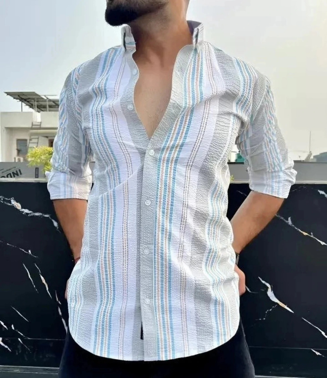 Image of METRONAUT Men Striped Casual Multicolor Shirt