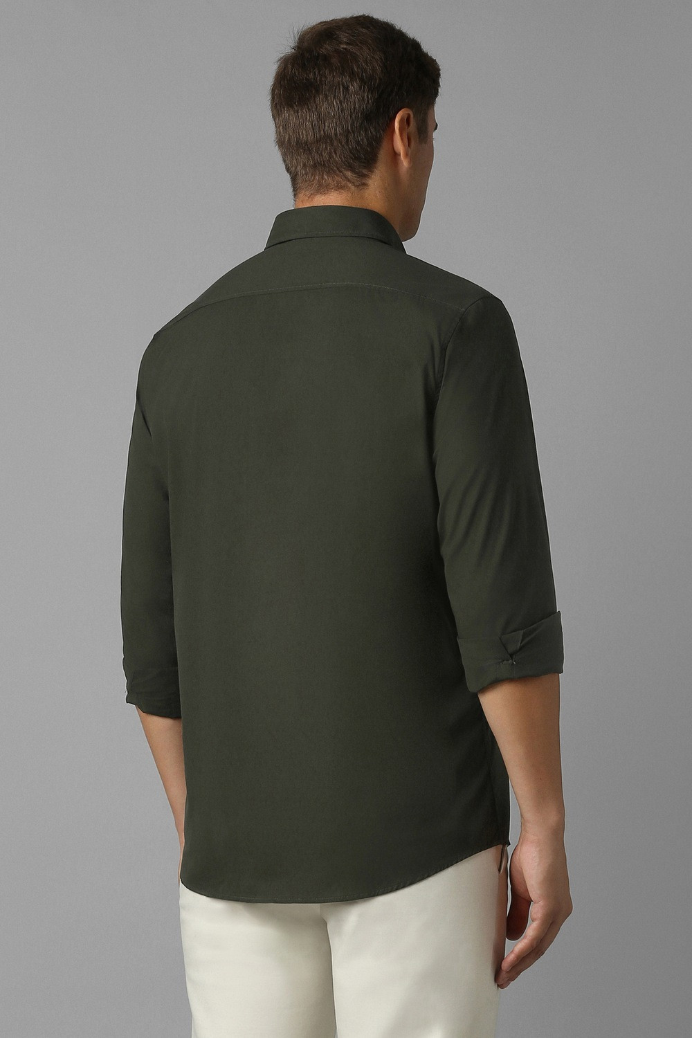 Image of Louis Philippe Sport Men Solid Casual Dark Green Shirt