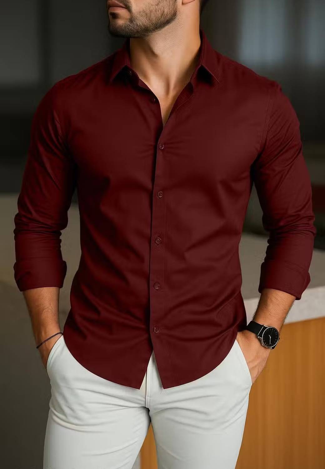 Sara Men Maroon Casual Shirt - Image 1