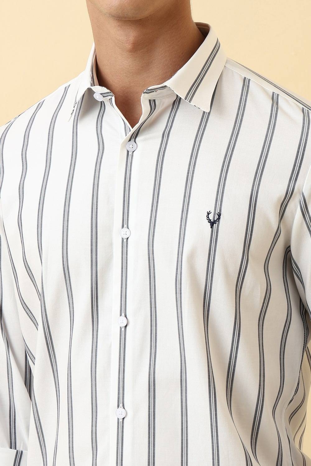 Allen Solly Men Striped Casual White Shirt - Image 5