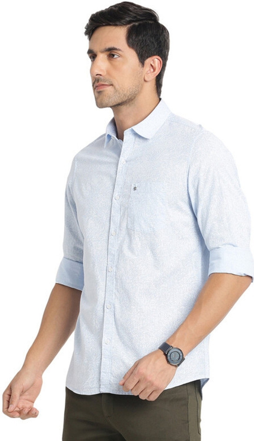 Image of TURTLE Men Solid Casual Light Blue, White Shirt