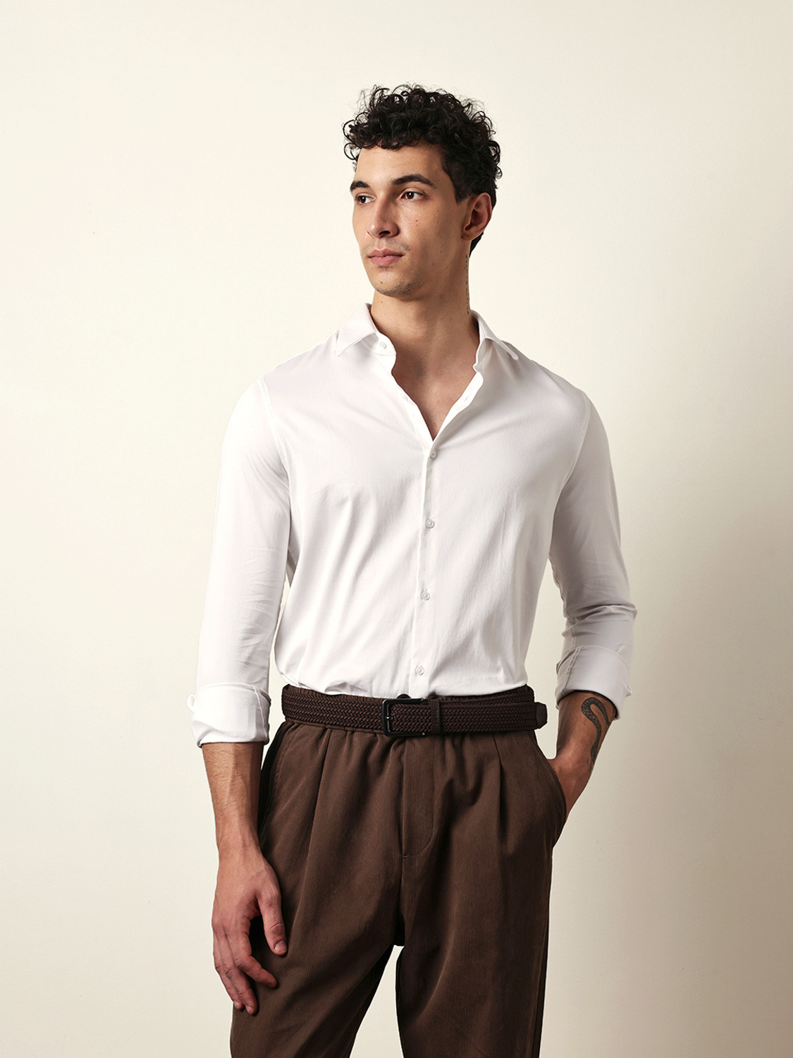 Image of THE BEAR HOUSE Men Solid Party White Shirt