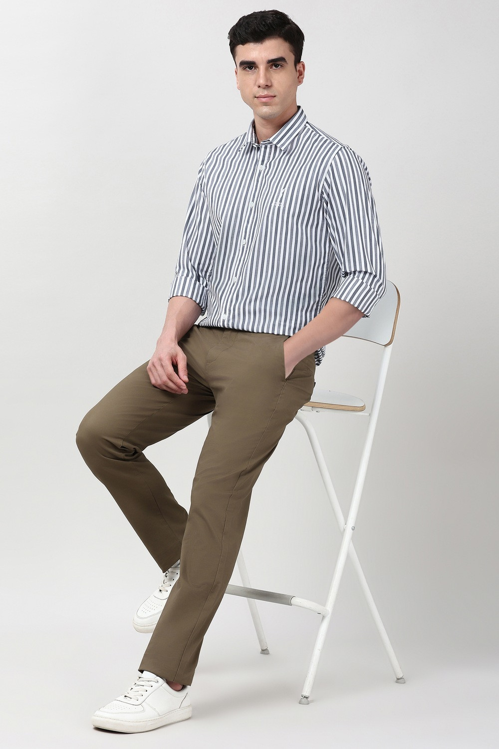 Image of PETER ENGLAND Men Striped Casual White Shirt