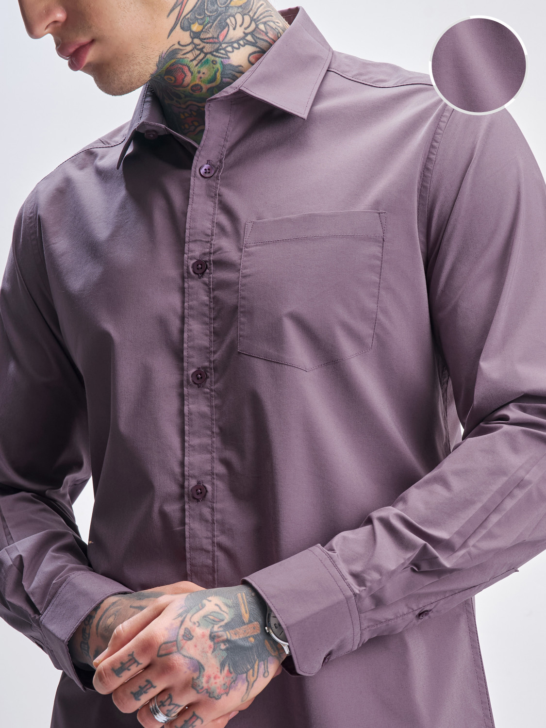 Image of HIGHLANDER Men Solid Casual Purple Shirt