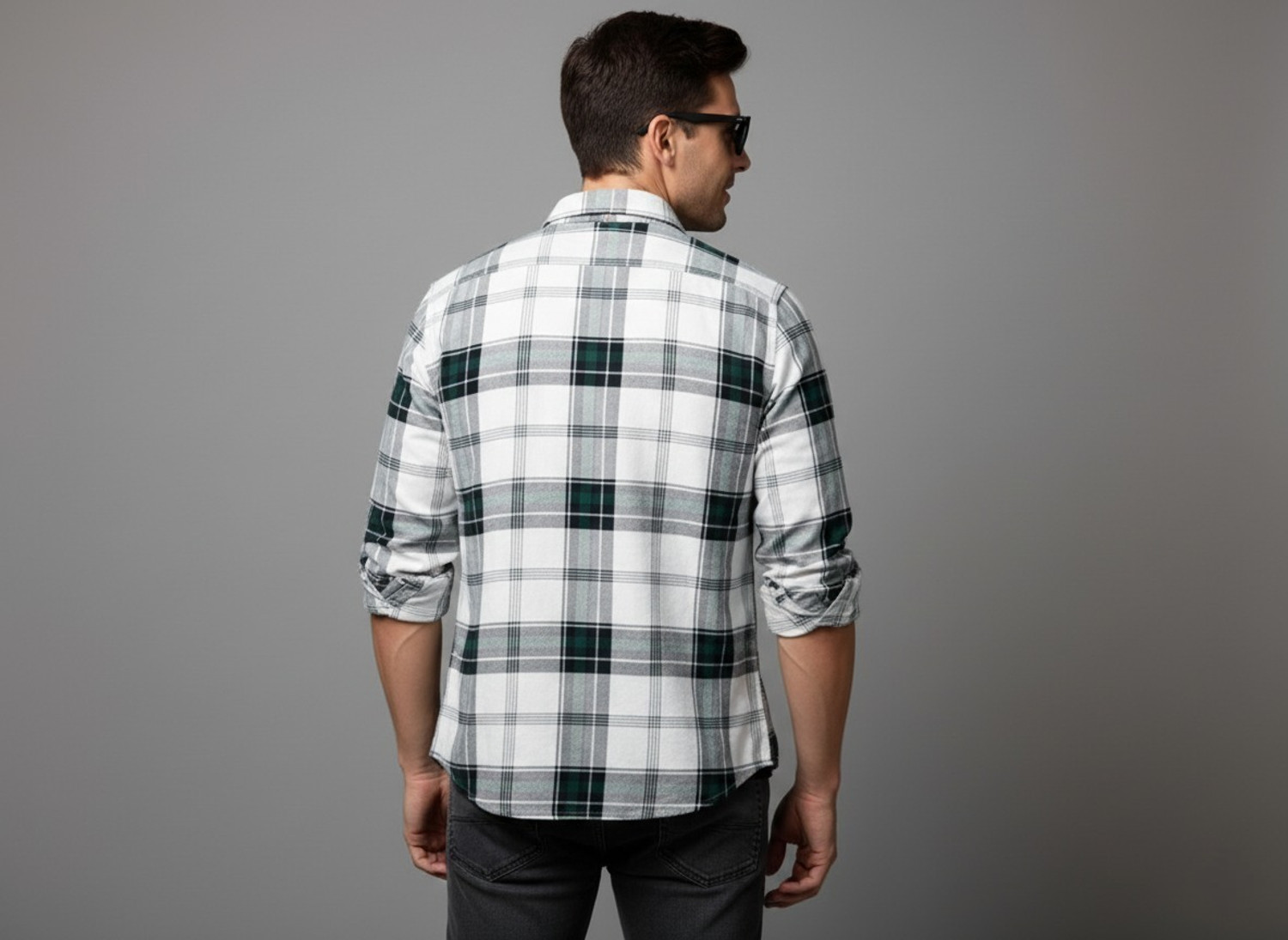 Image of S-LINE Men Checkered Casual Dark Green Shirt