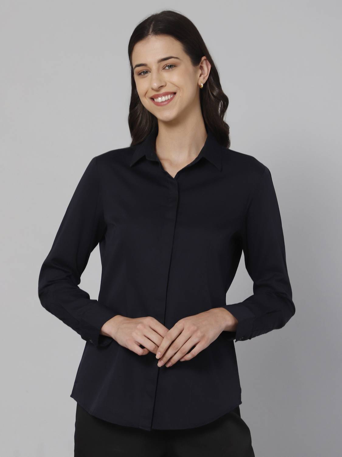 CANTABIL Women Solid Casual Blue Shirt
