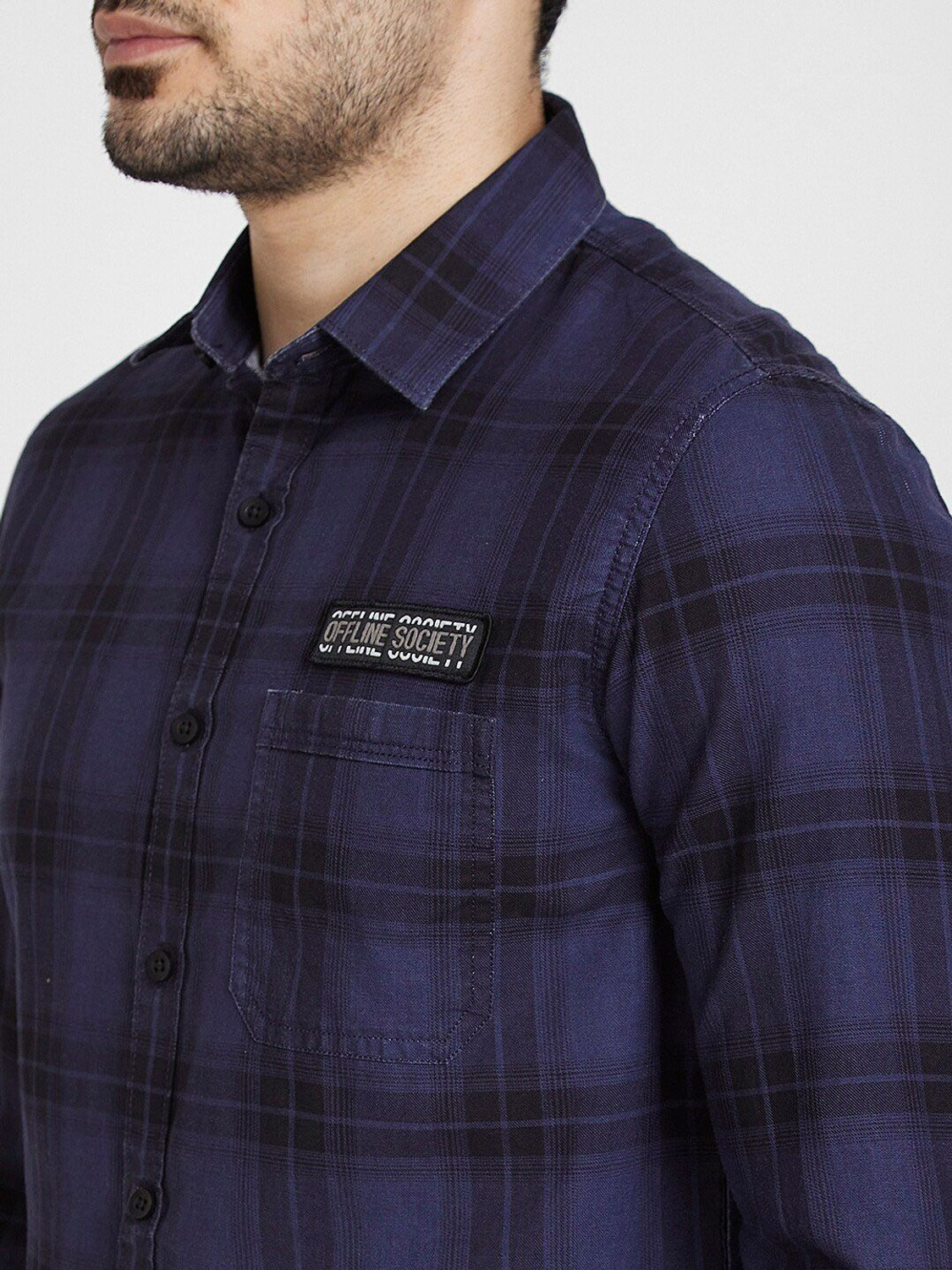 Image of Spykar Men Checkered Casual Blue Shirt