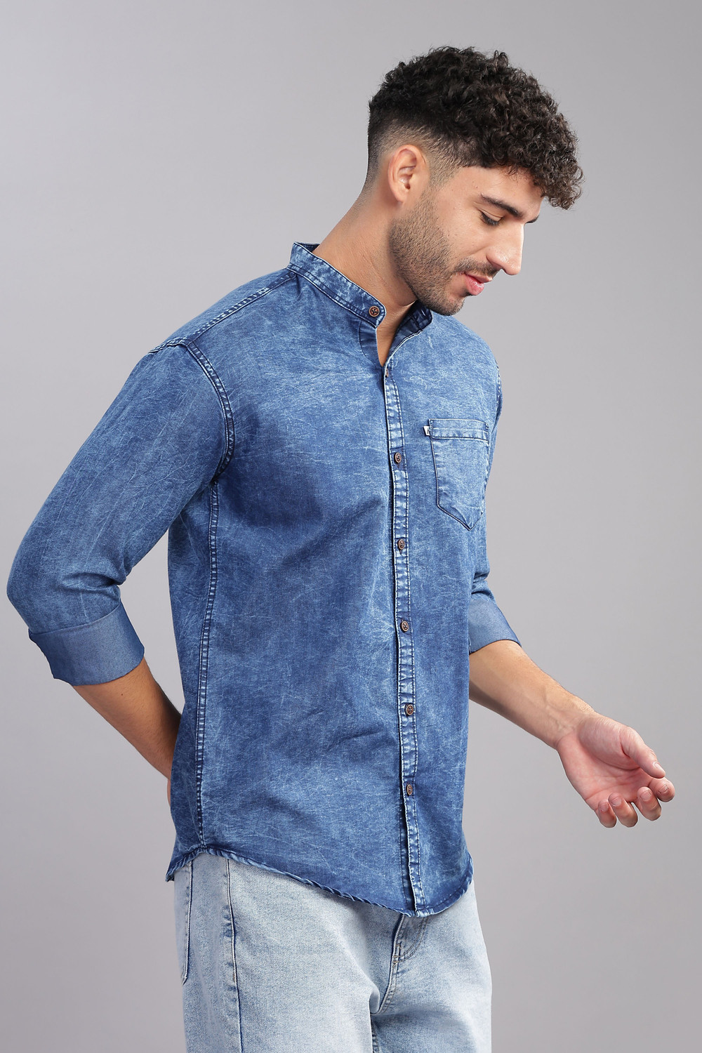 Image of AIDAN PAUL Men Washed Casual Dark Blue Shirt