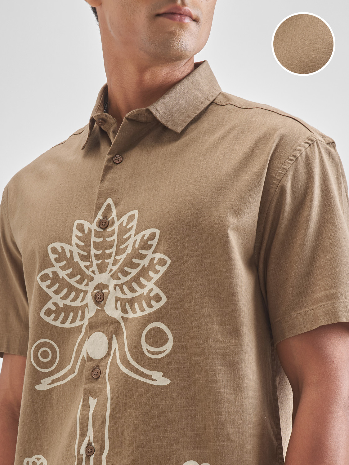 Image of HIGHLANDER Men Printed Casual Brown Shirt