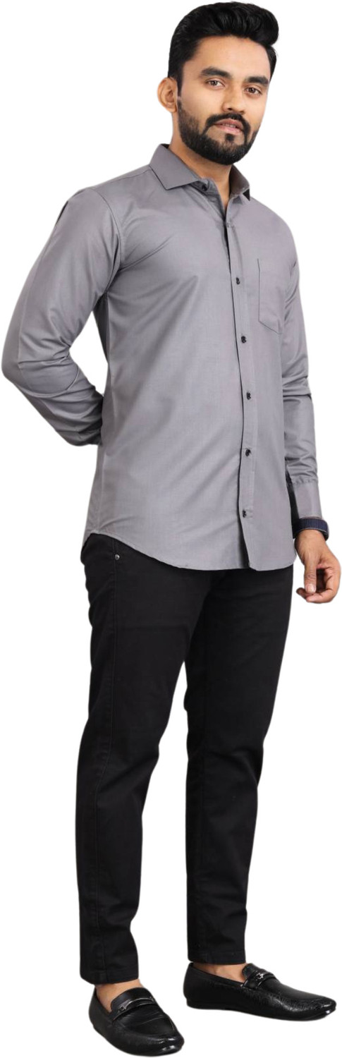 Image of VC Fashion Men Solid Formal Grey Shirt