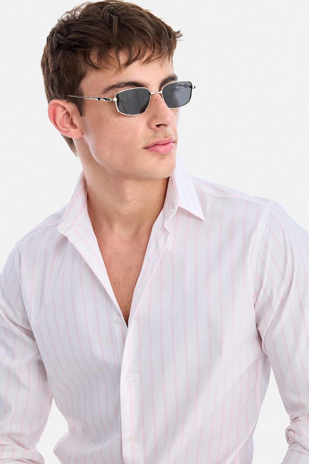 Image of Snitch Men Striped Casual White Shirt