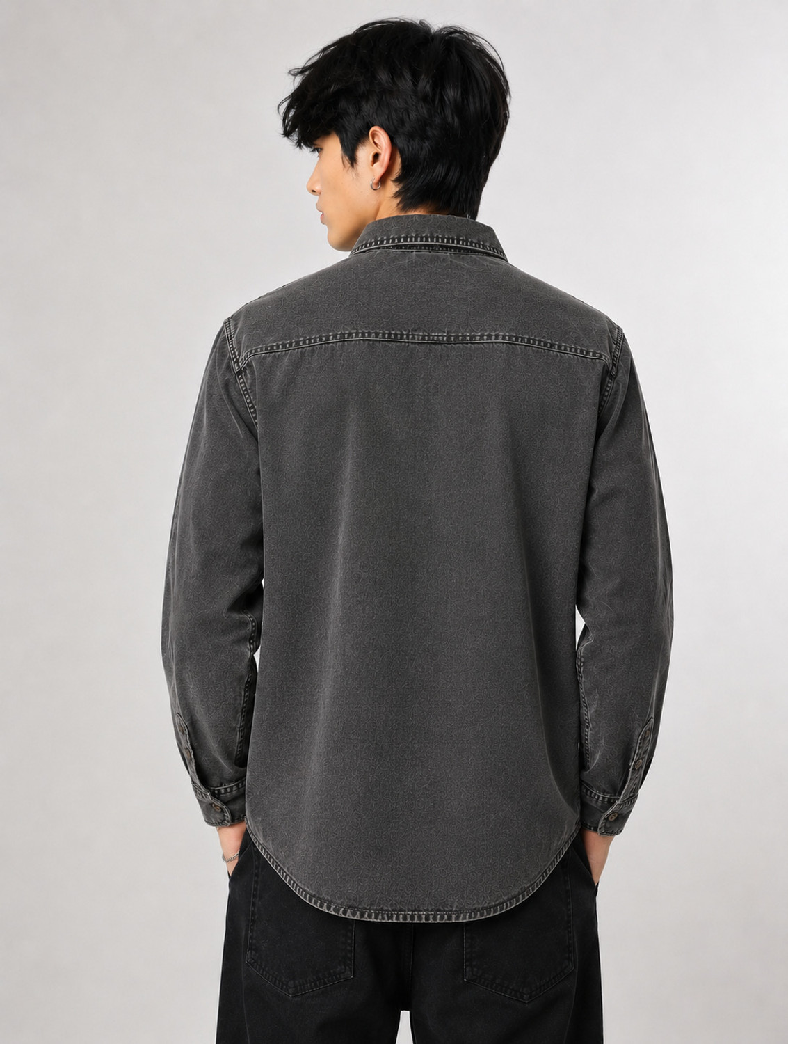 Image of youngtrends Men Washed Casual Black Shirt