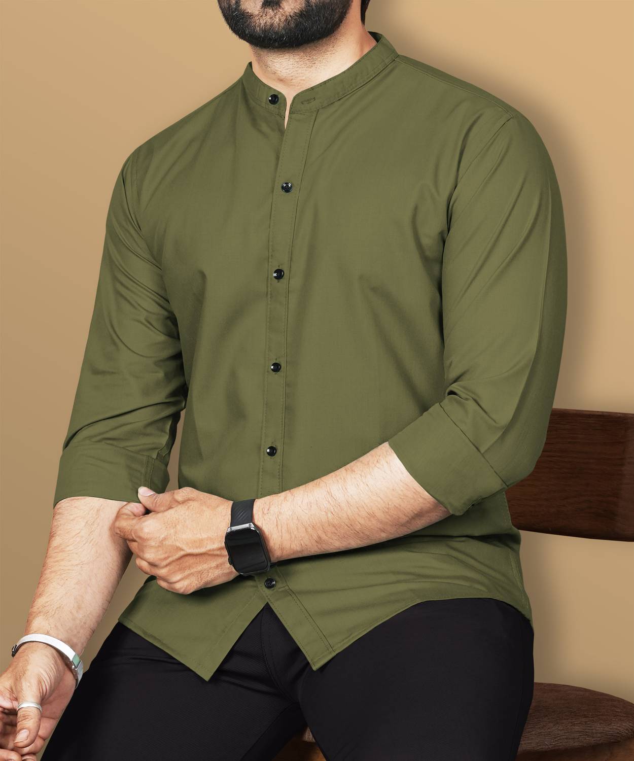 VeBNoR Men Regular Fit Solid Mandarin Collar Casual Shirt