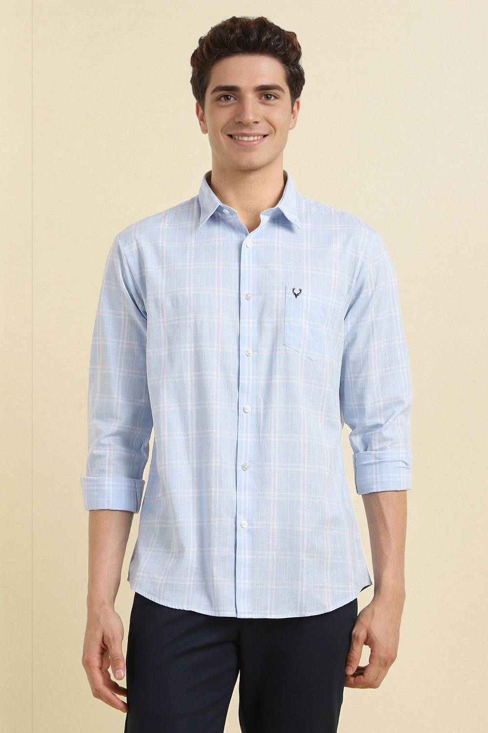 Allen Solly Men Checkered Casual Light Blue Shirt