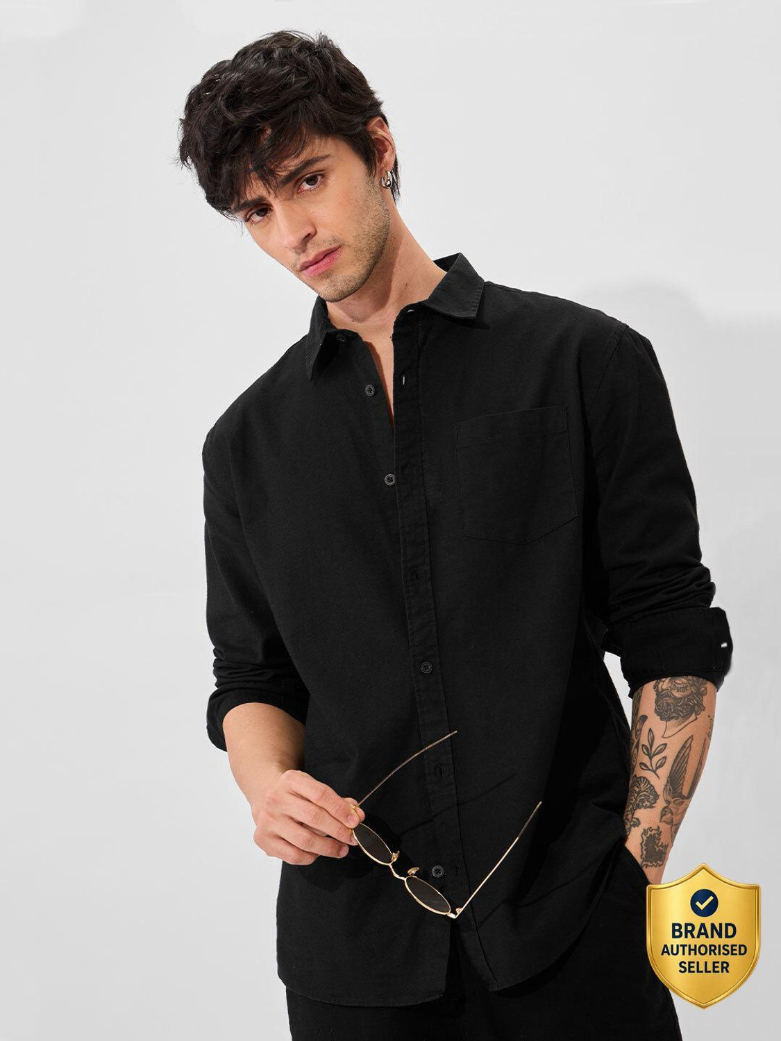 Image of The Souled Store Men Solid Casual Black Shirt