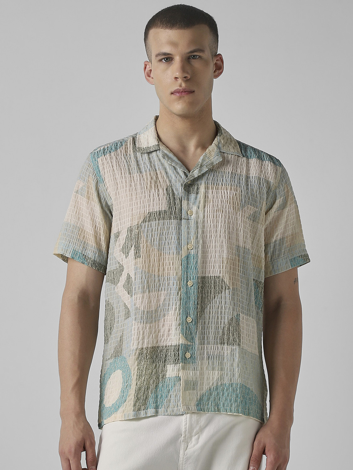 Image of MUFTI Men Printed Casual Green Shirt