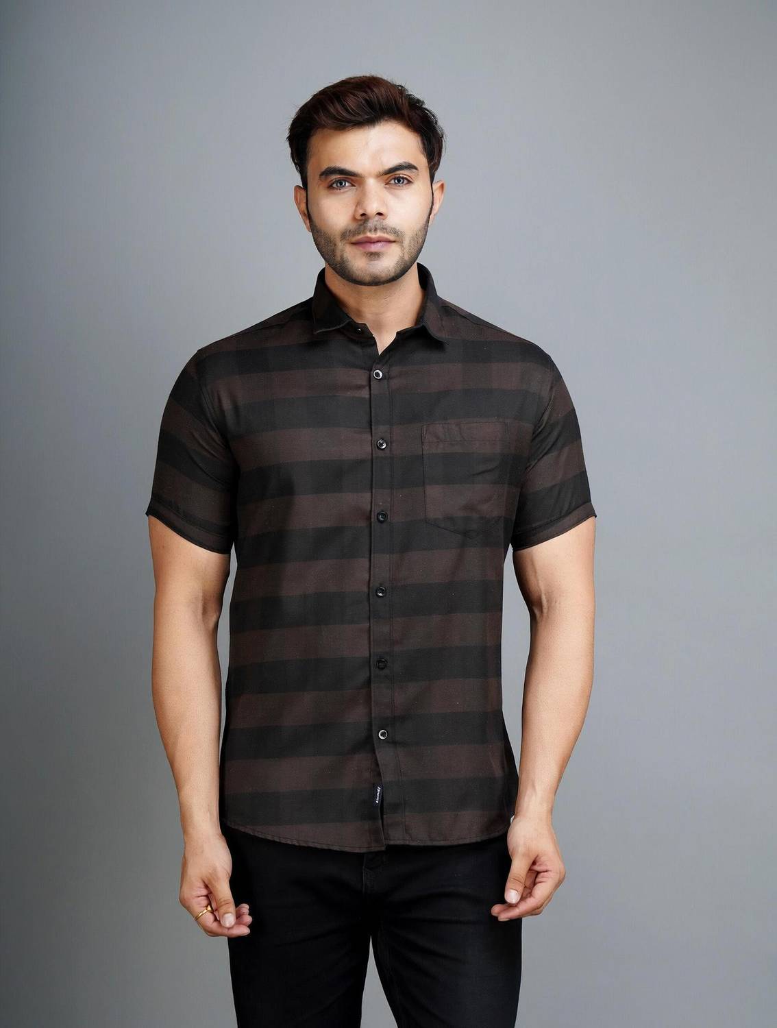 Apuesto Men Checkered Casual Gold Shirt