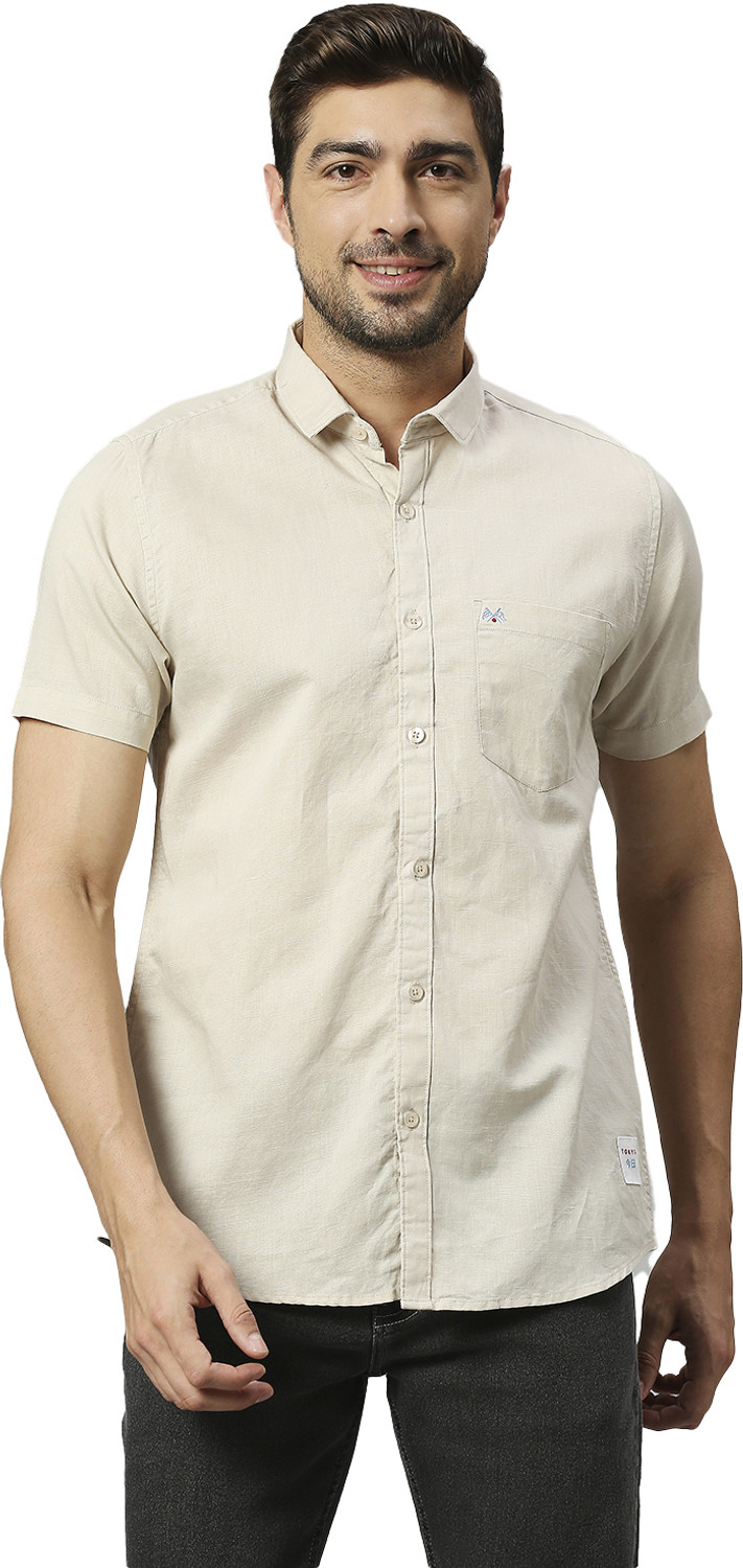 Image of THOMAS SCOTT Men Solid Casual Cream Shirt