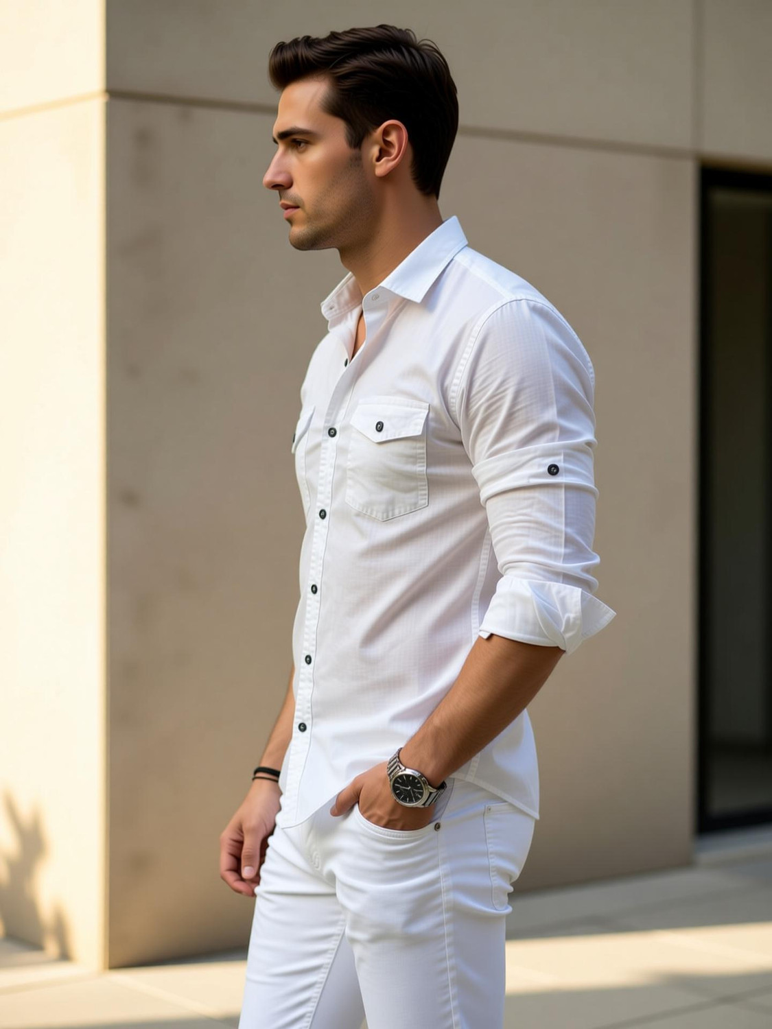 Image of EMTY FASHION Men Solid Casual White Shirt