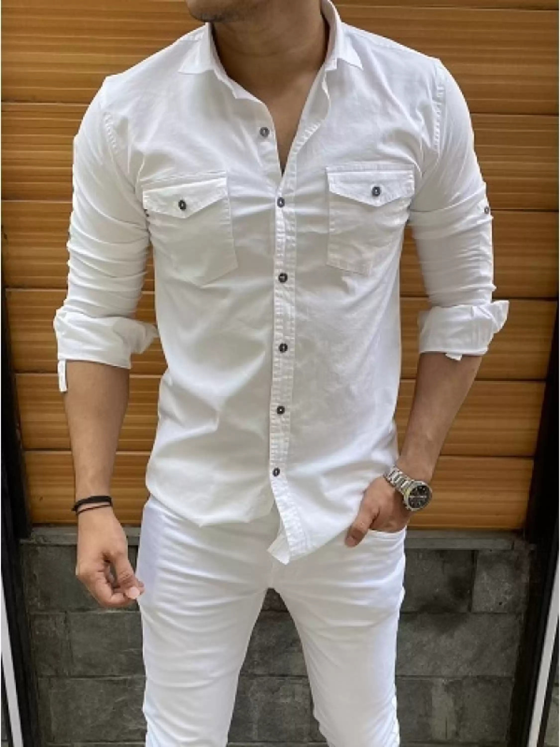 Image of EMTY FASHION Men Solid Casual White Shirt