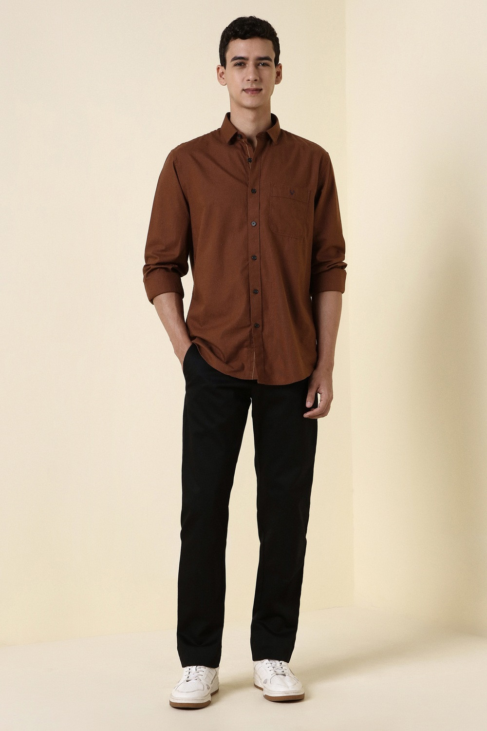 Image of Allen Solly Men Solid Casual Brown Shirt