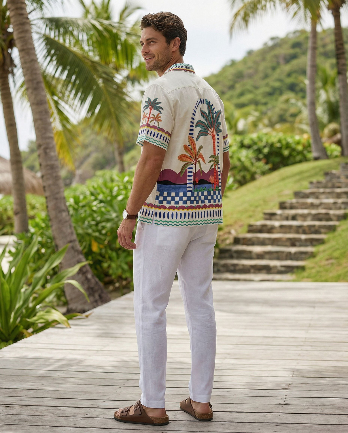 Image of STENFIA Men Printed, Floral Print, Geometric Print Beach Wear Multicolor Shirt