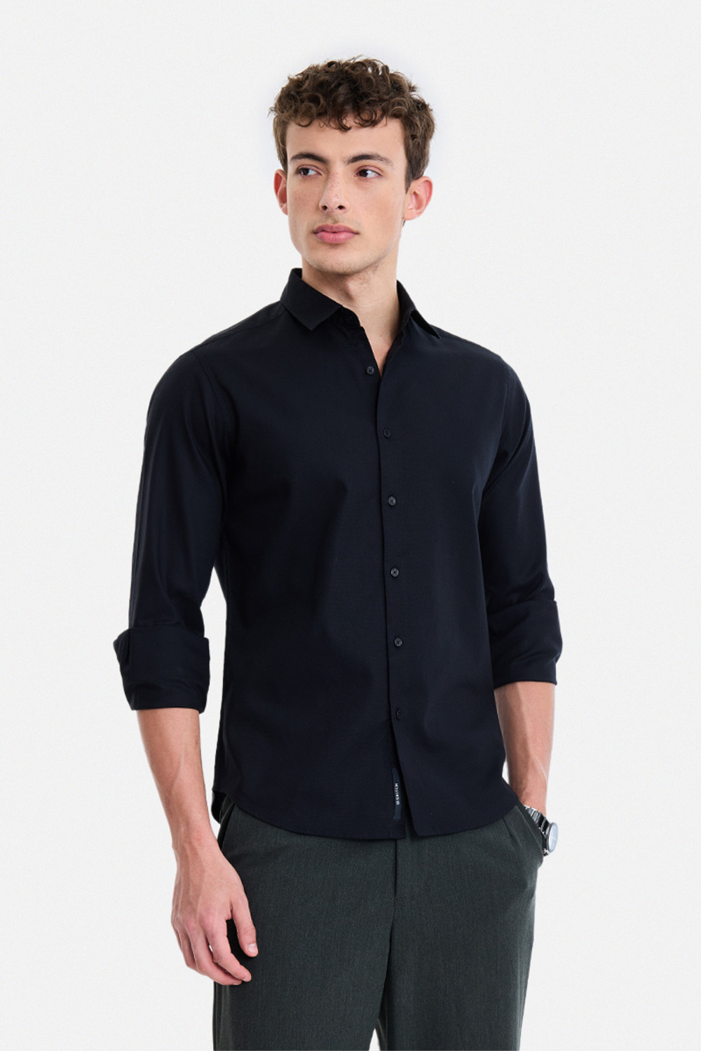 Image of Snitch Men Solid Formal Black Shirt